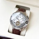 Cartier Stainless Steel Case 44*12MM Cowhide Leather Bracelet Business Men Green Watch